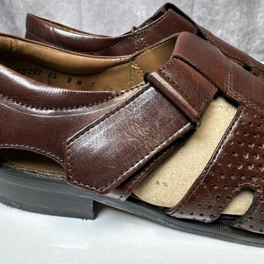Stacy Adams Men's Brown‎ Leather Fisherman Sandals Made in India Size 9M  VGUC